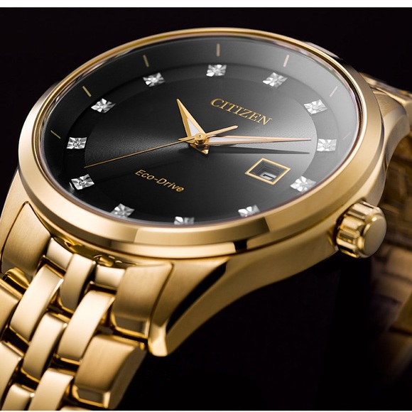 Citizen Men’s Eco-Drive Diamond Accent Gold Tone Stainless Steel Bracelet Watch